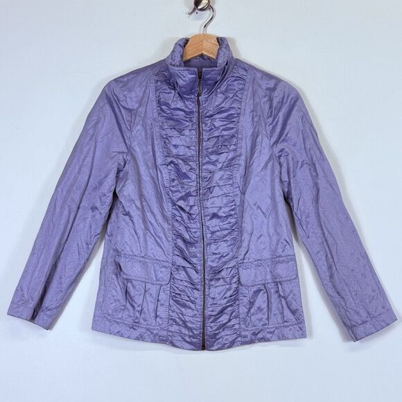 Chico's Lavender Shimmer Zip Front Lightweight Ruched Jacket Women's 0 Small 4 - Picture 1 of 6